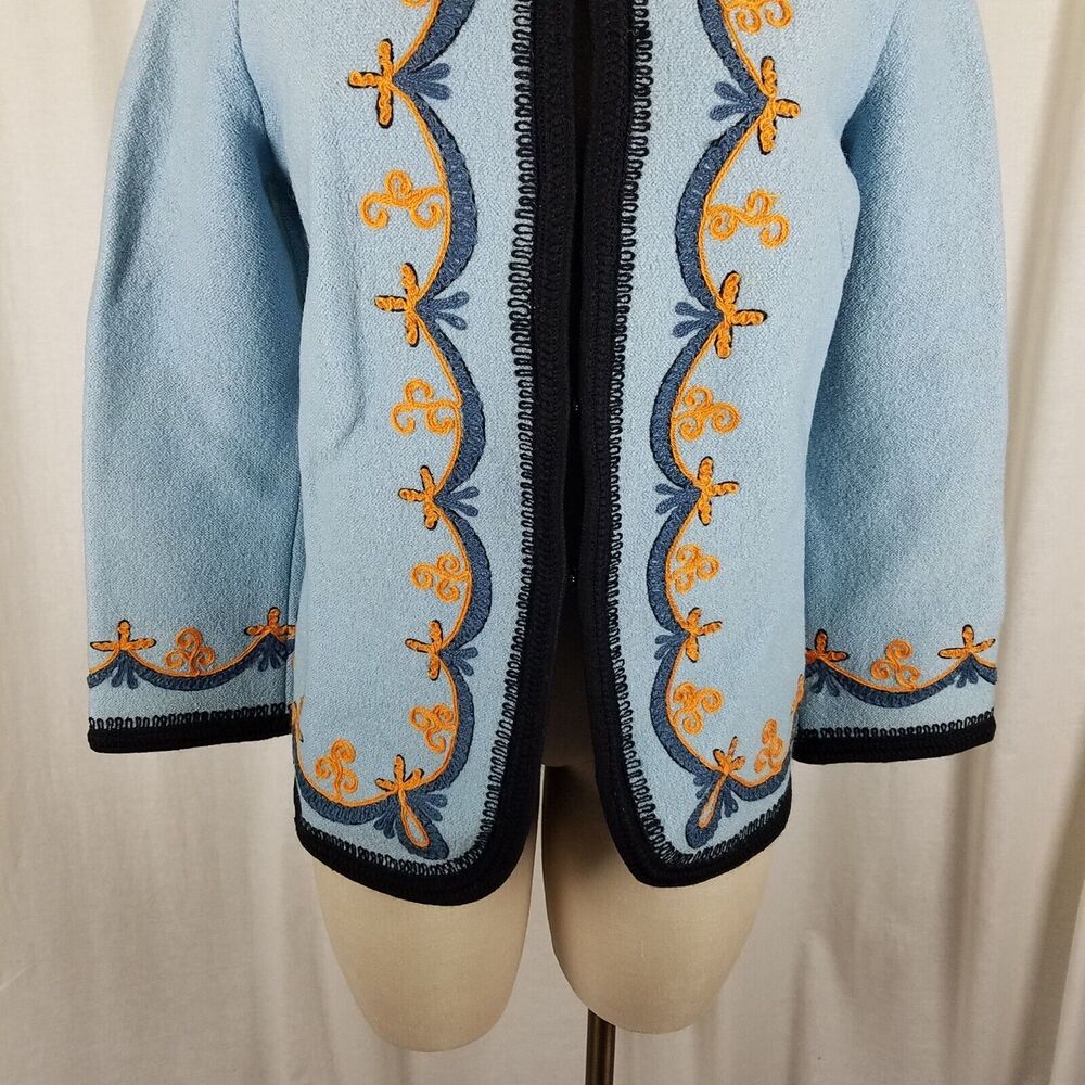 Vintage Austria Boiled Weighted Wool Sweater Jacket Blazer Womens L Embroidered - Picture 3 of 8